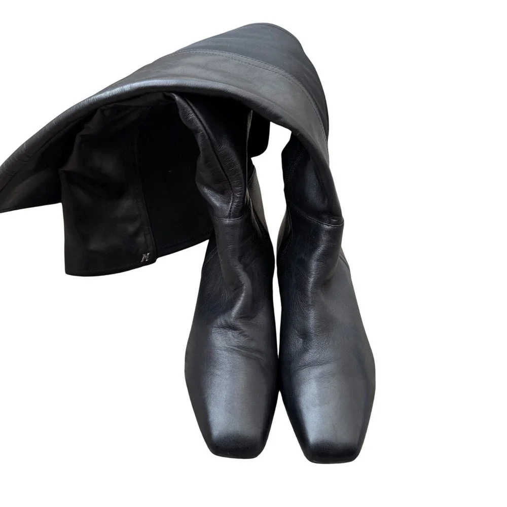Naturalizer Reese Black Leather Over The Knee Square Toe Side Zip Boots 6M